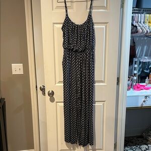 Kaileigh Navy and White Patterned Jumpsuit